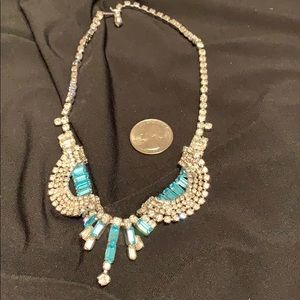 16” rhinestone necklace; blue and clear stones